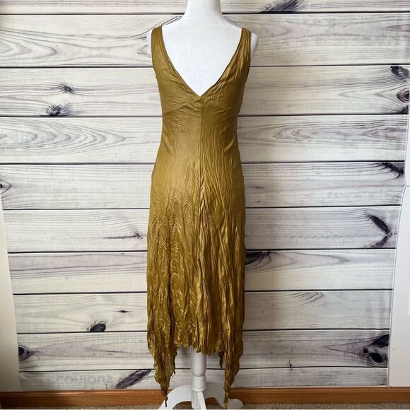 Banana Republic Y2K Gold/Yellow Crinkled Satin Look Dress - Picture 10 of 13